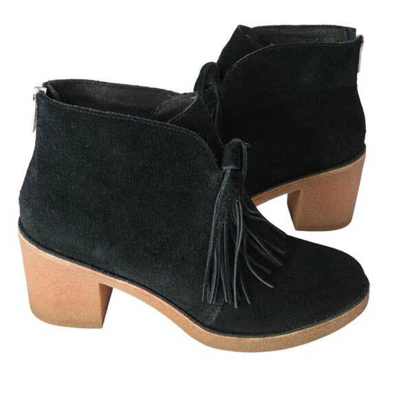 UGG Corin Black Suede Tassel and Bow Chunky Block Heel Ankle Booties, Size 8 - Picture 1 of 14